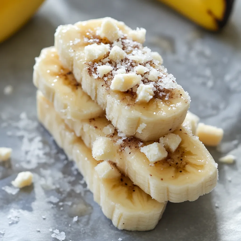 Banana slices with powdered sugar on top.