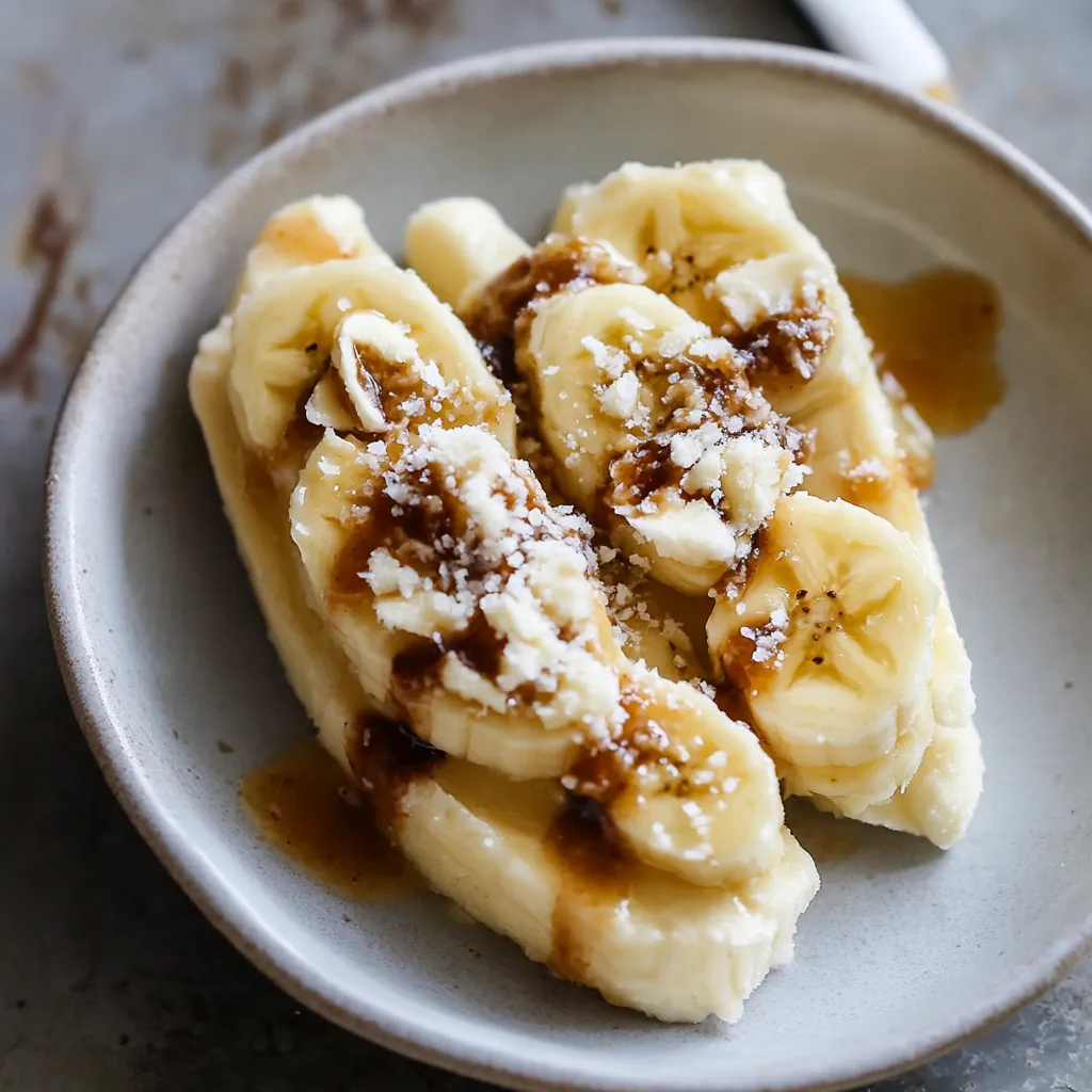 A plate of bananas with sauce on top.