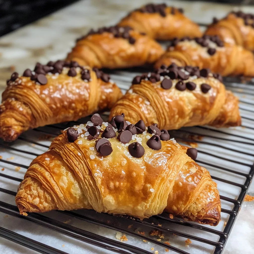 Tray of chocolate-studded croissants.