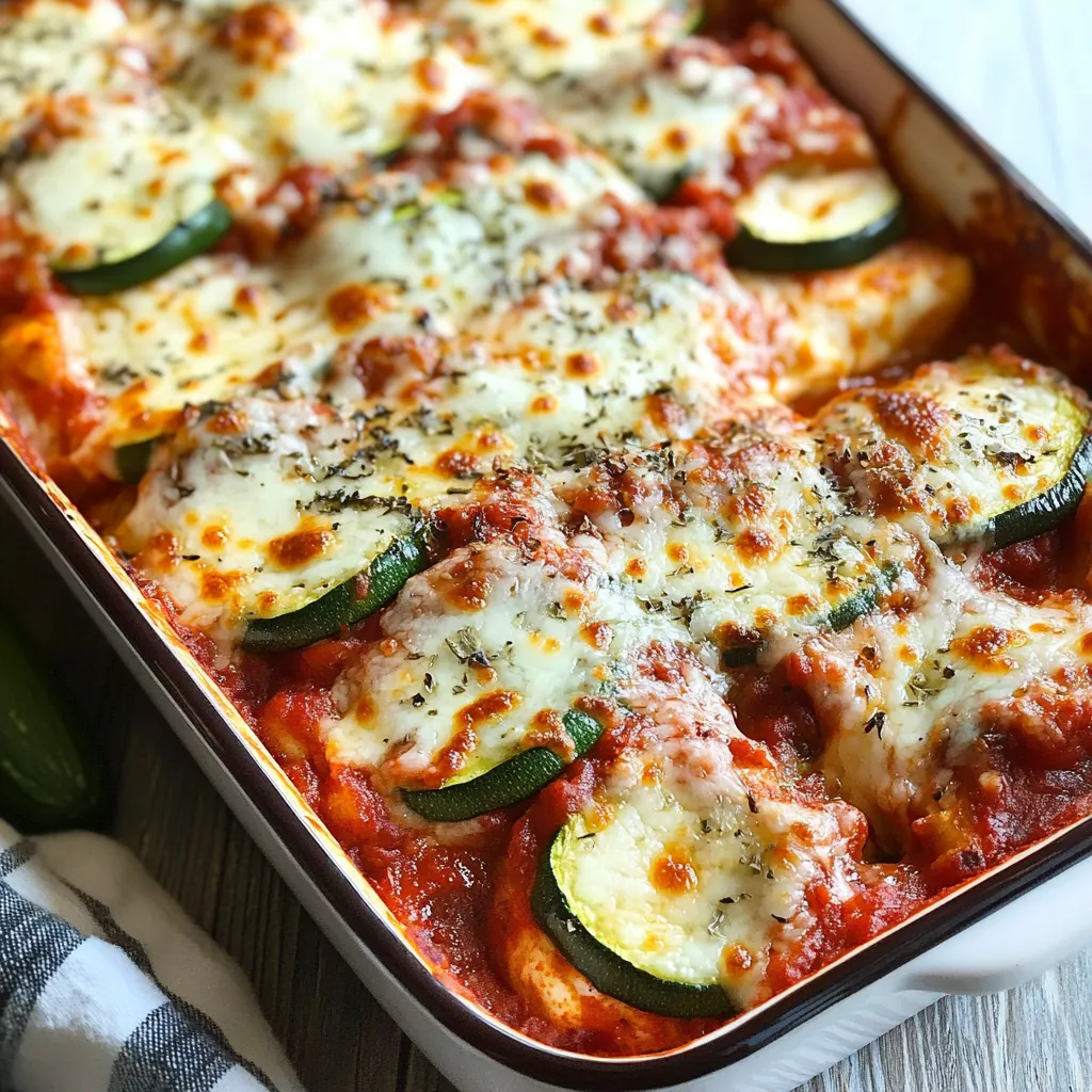 A dish loaded with zucchini and melted cheese.