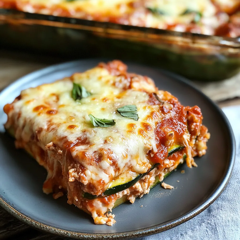 A slice of lasagna with cheese and zucchini.