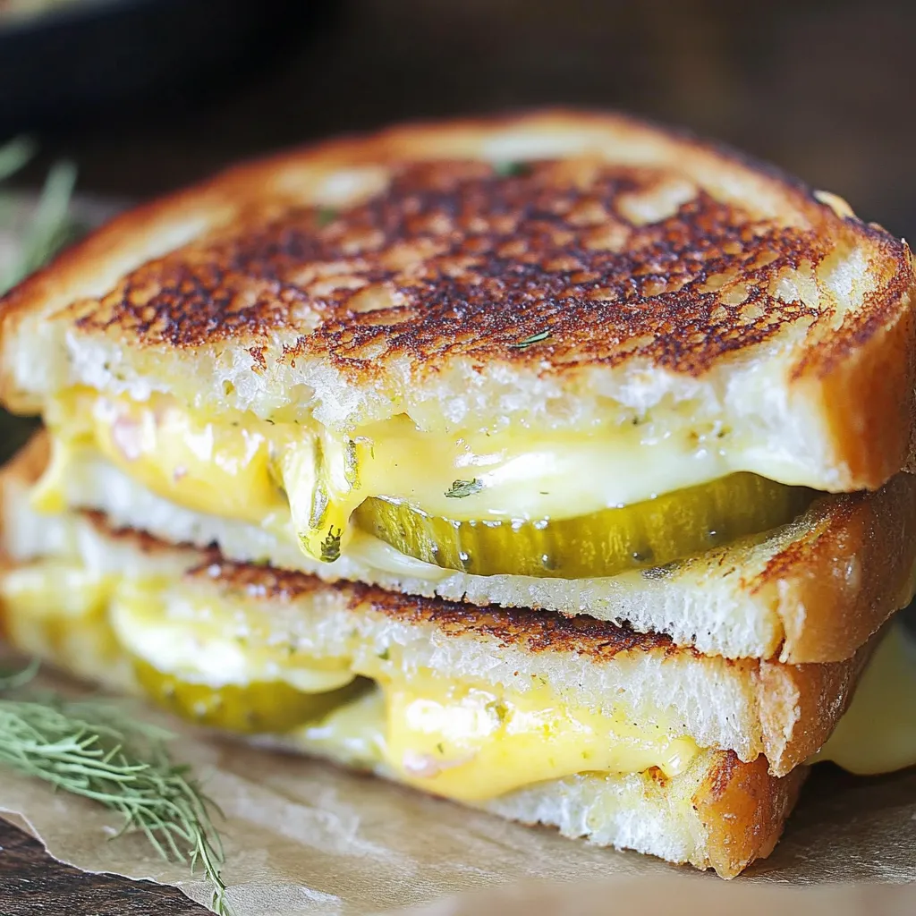 A sandwich with pickles and cheese.