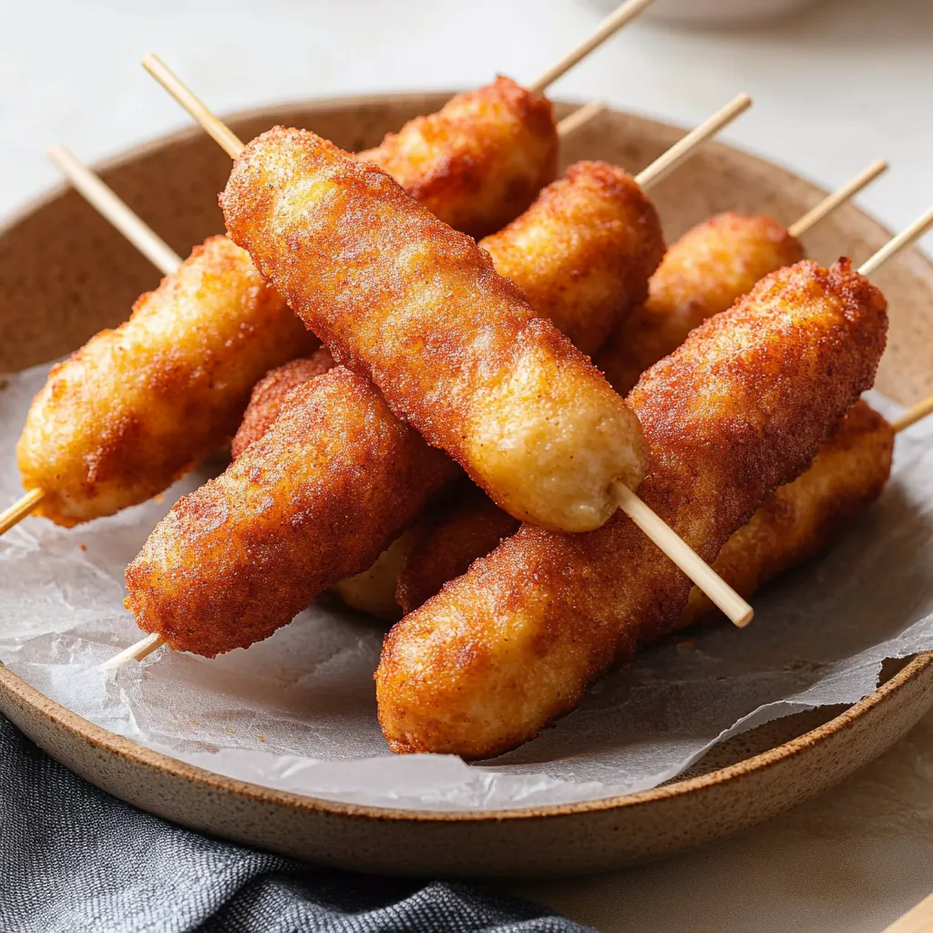 Hot dogs plated with crispy golden dough.
