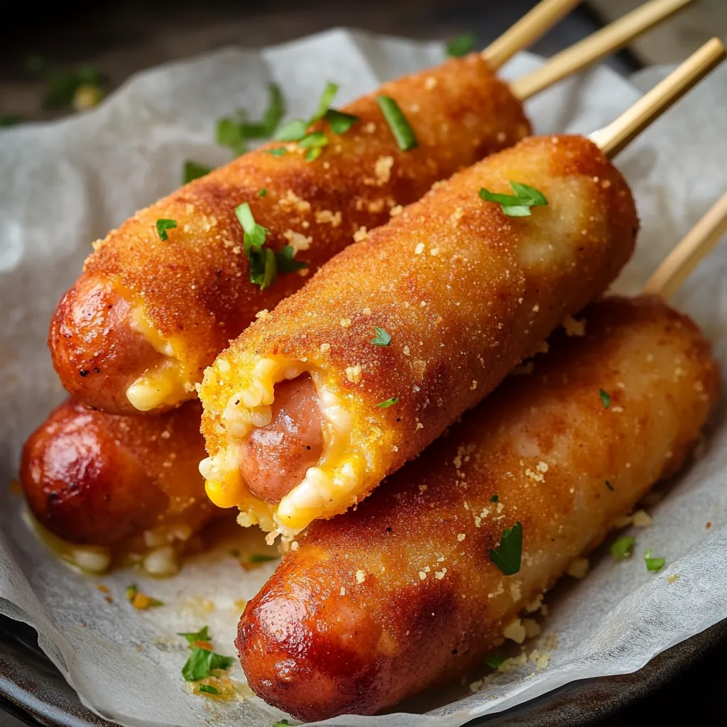Two hot dogs with cheese and mustard on a paper towel.