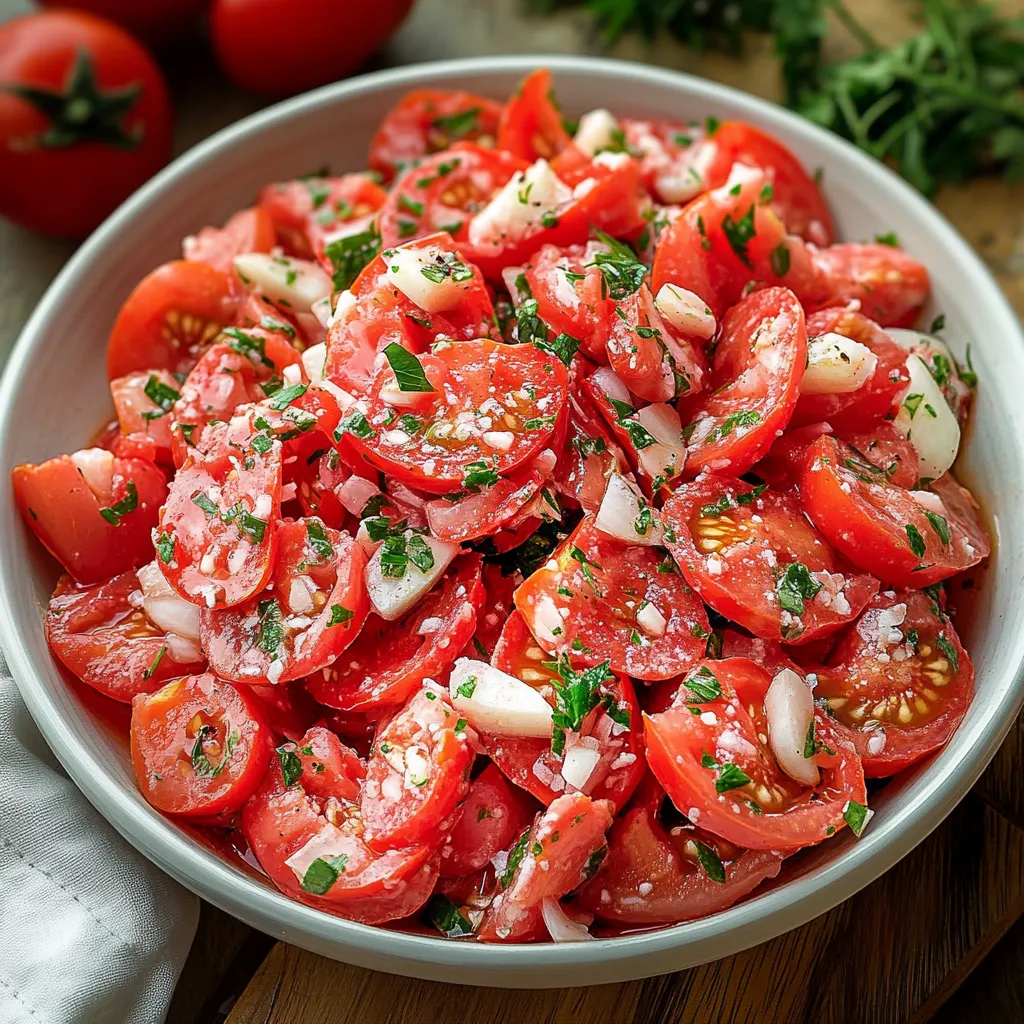 A bowl of sliced tomatoes with onions and cheese.