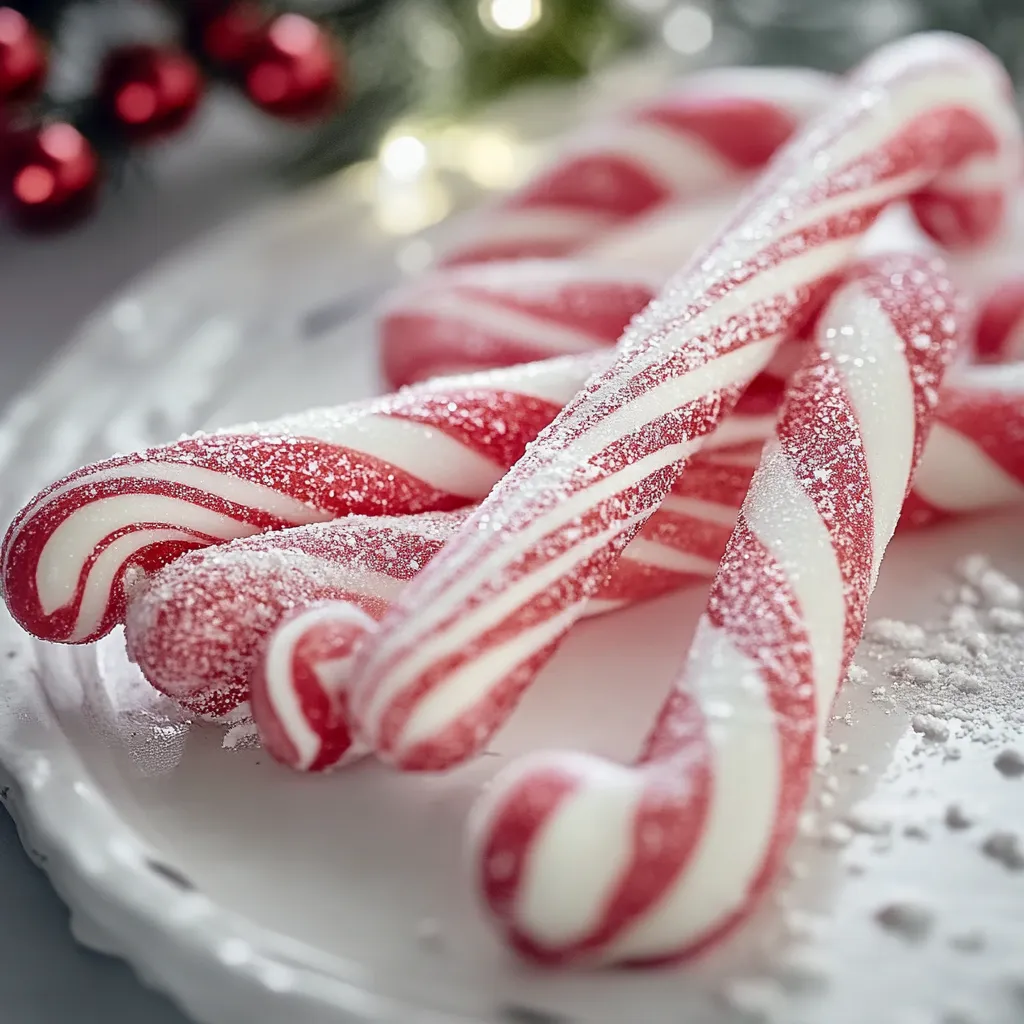 Candy canes on a dish.
