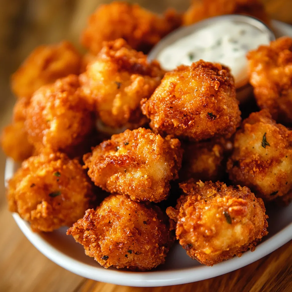 A plate of fried food with a dipping sauce.