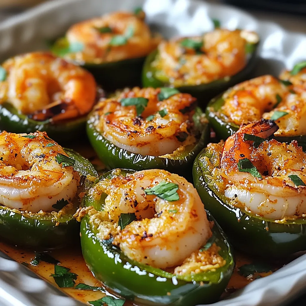 A plate of shrimp and peppers.