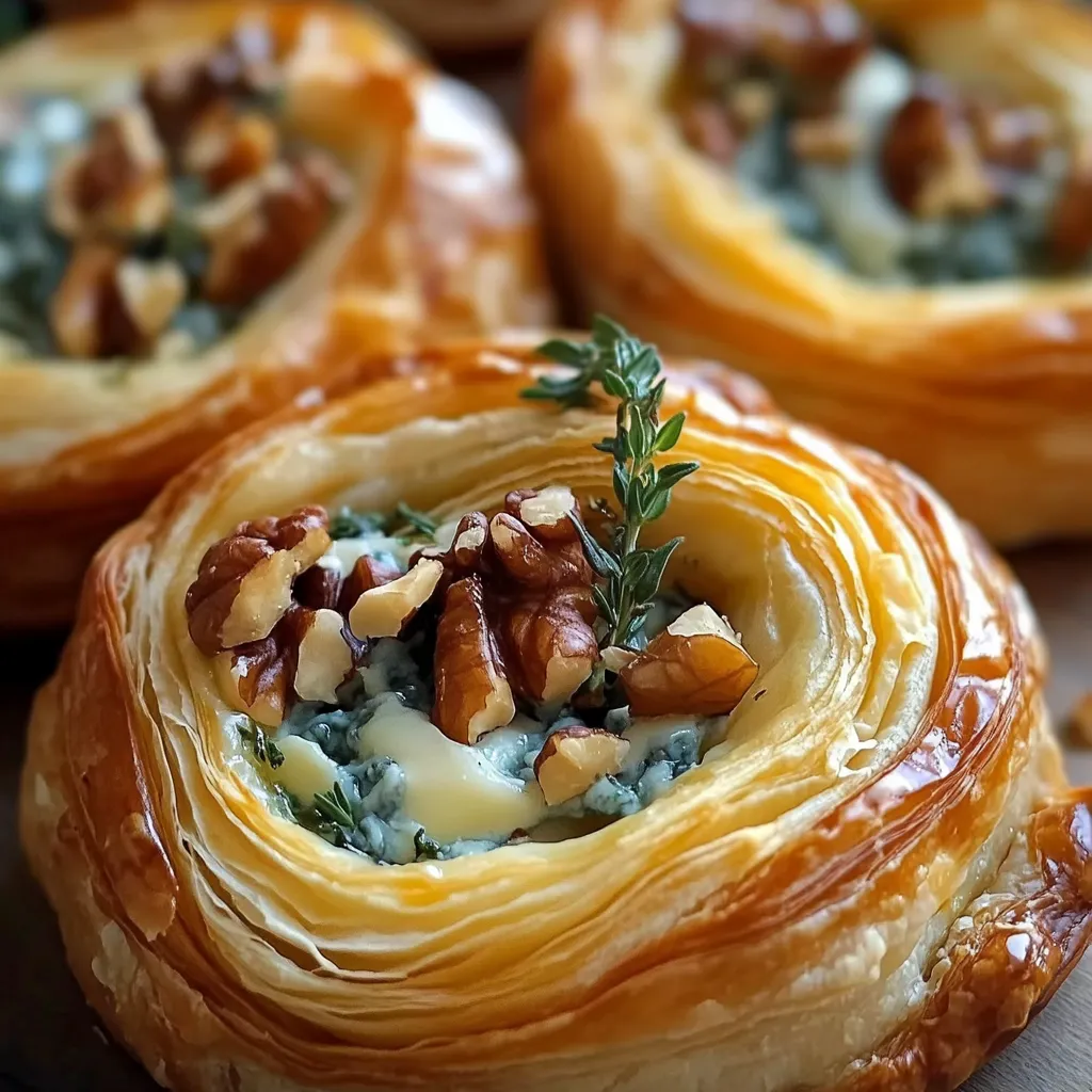 A flaky pastry topped with a walnut.