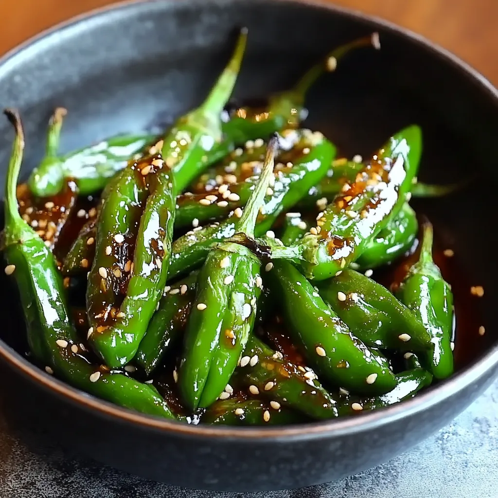 A bowl of green peppers with a brown sauce.