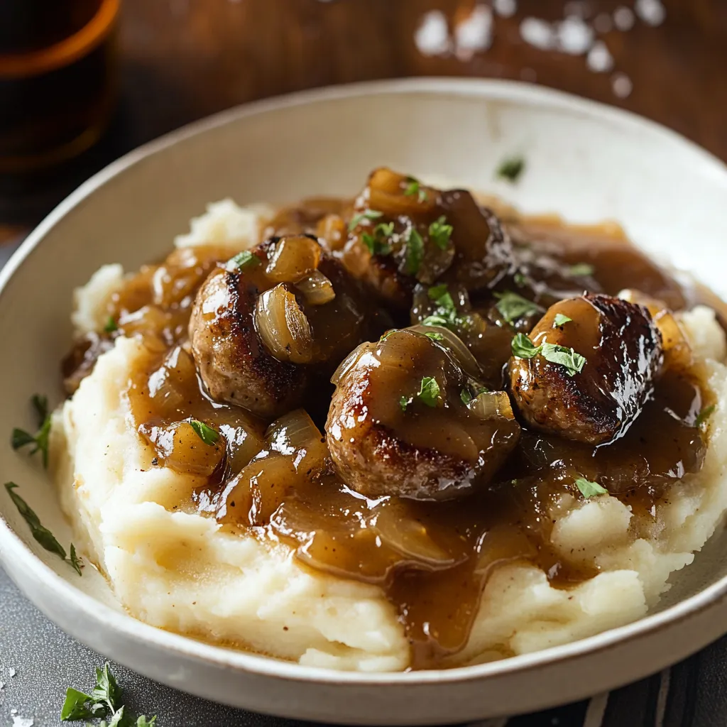 A bowl of food with meat and potatoes.