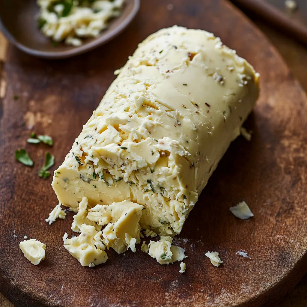 A piece of butter on a wooden board.