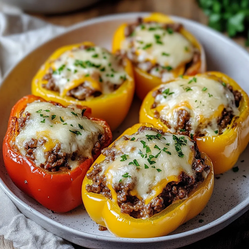 A plate of four peppers with cheese.