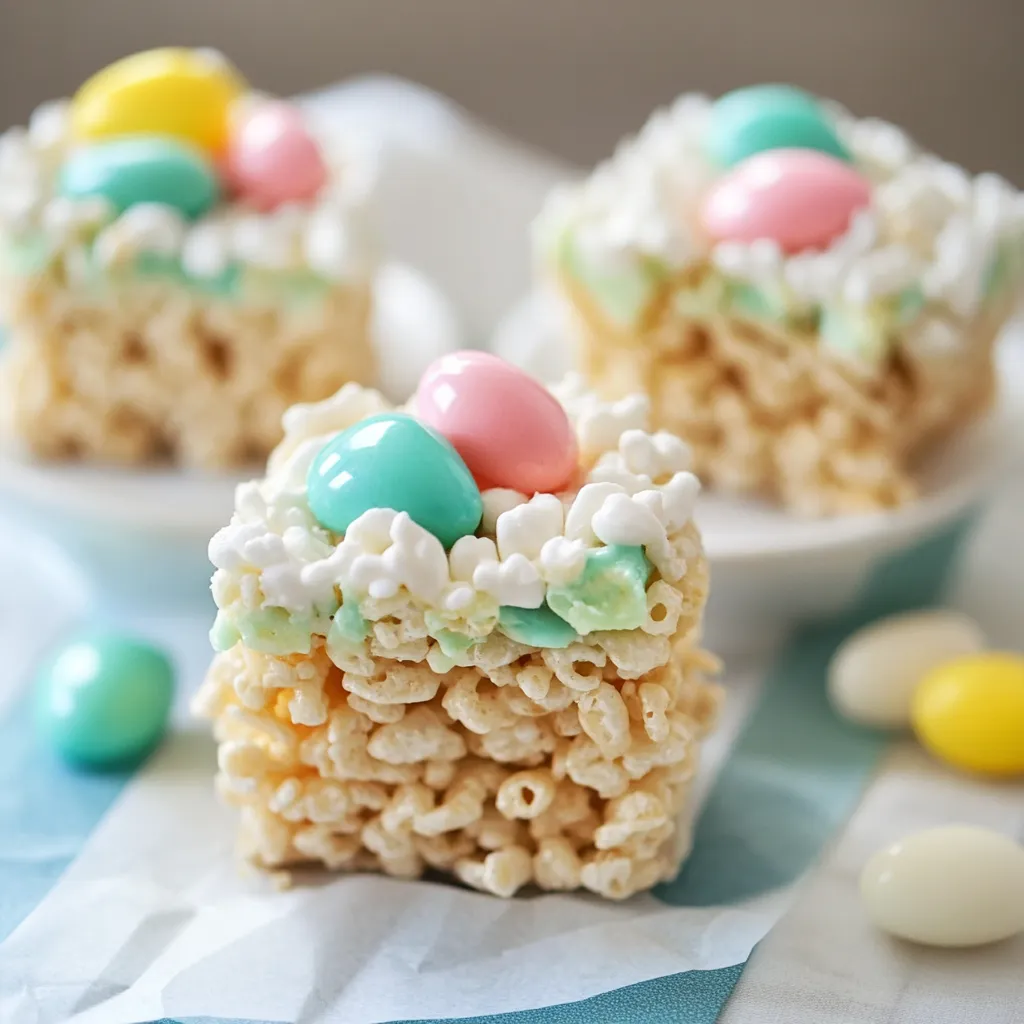 Candy-covered marshmallow treats on a plate.