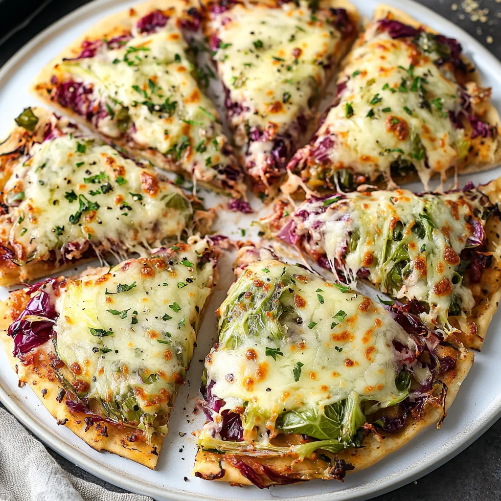 A pizza with cheese and vegetables on a plate.