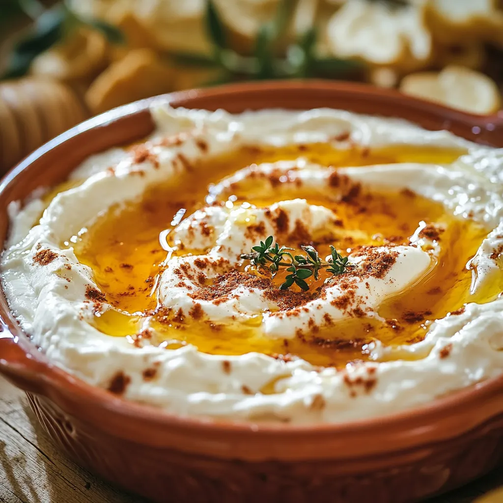 A dish of creamy dip garnished with parsley.