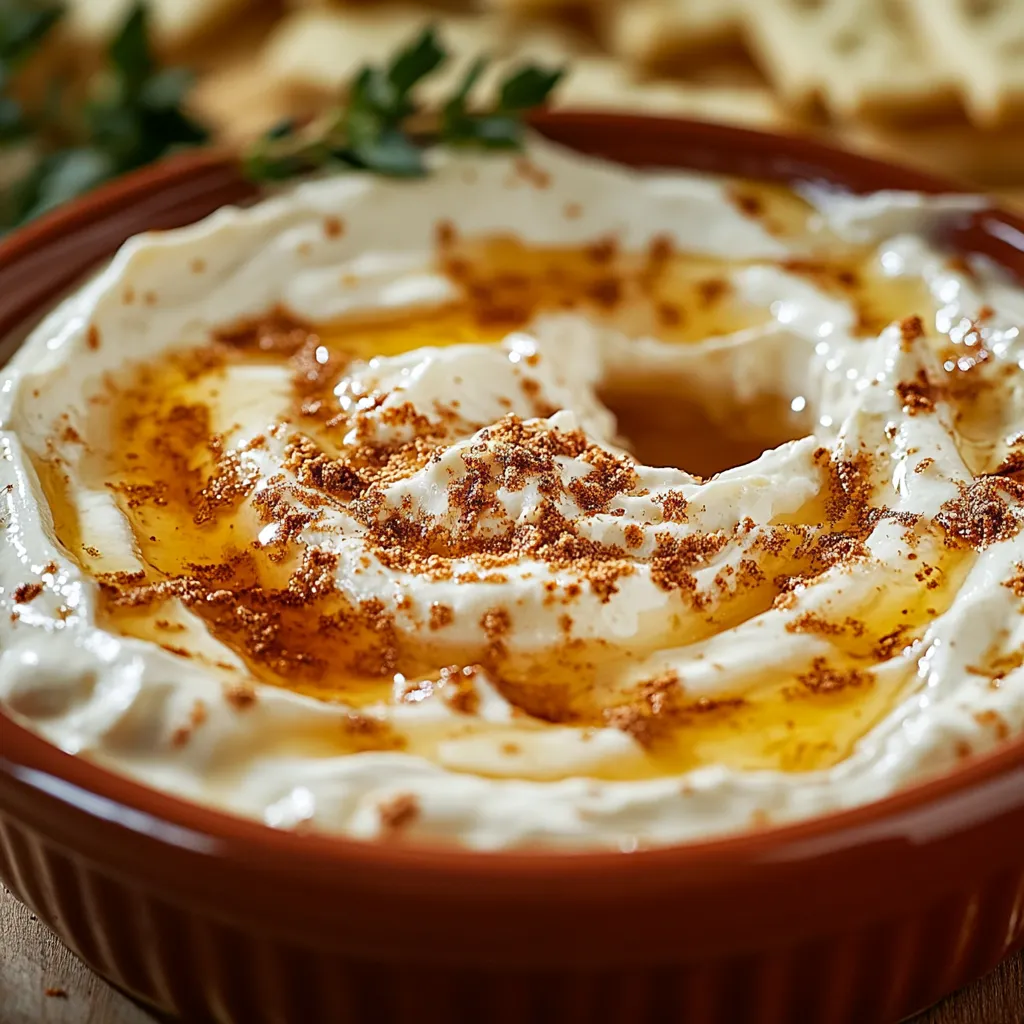 A bowl of hummus with a spoon in it.