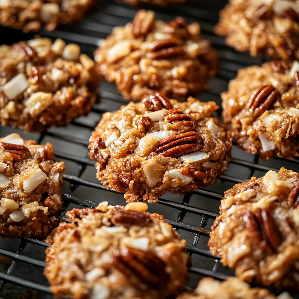 A tray of cookies with pecans on top.