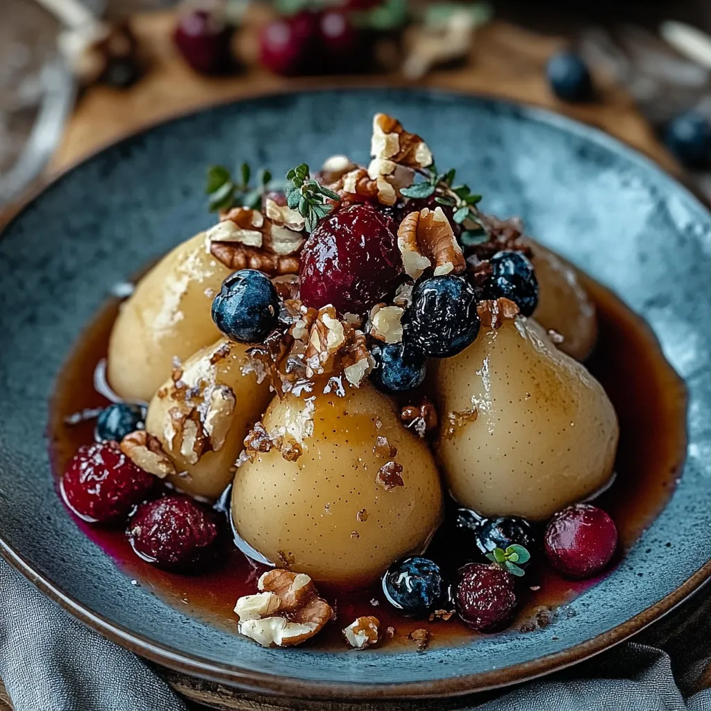 A plate of fruit with nuts on top.