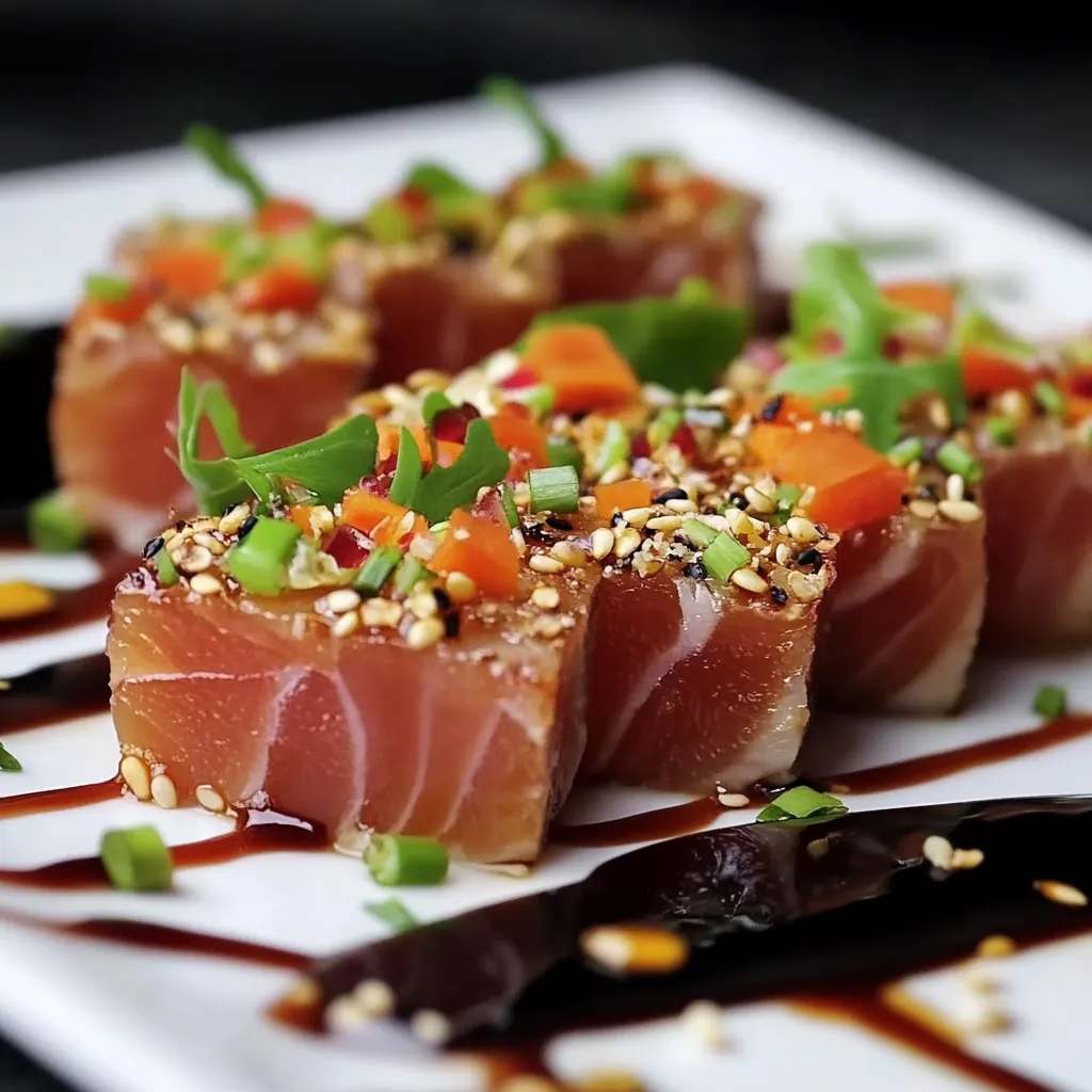Sushi with black sauce and garnish.