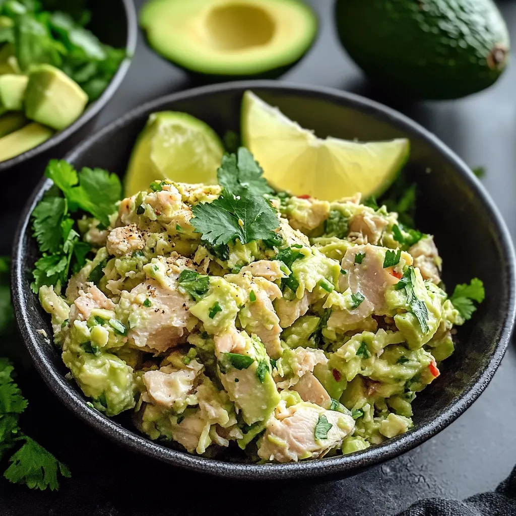 A bowl of food with avocado and lime.