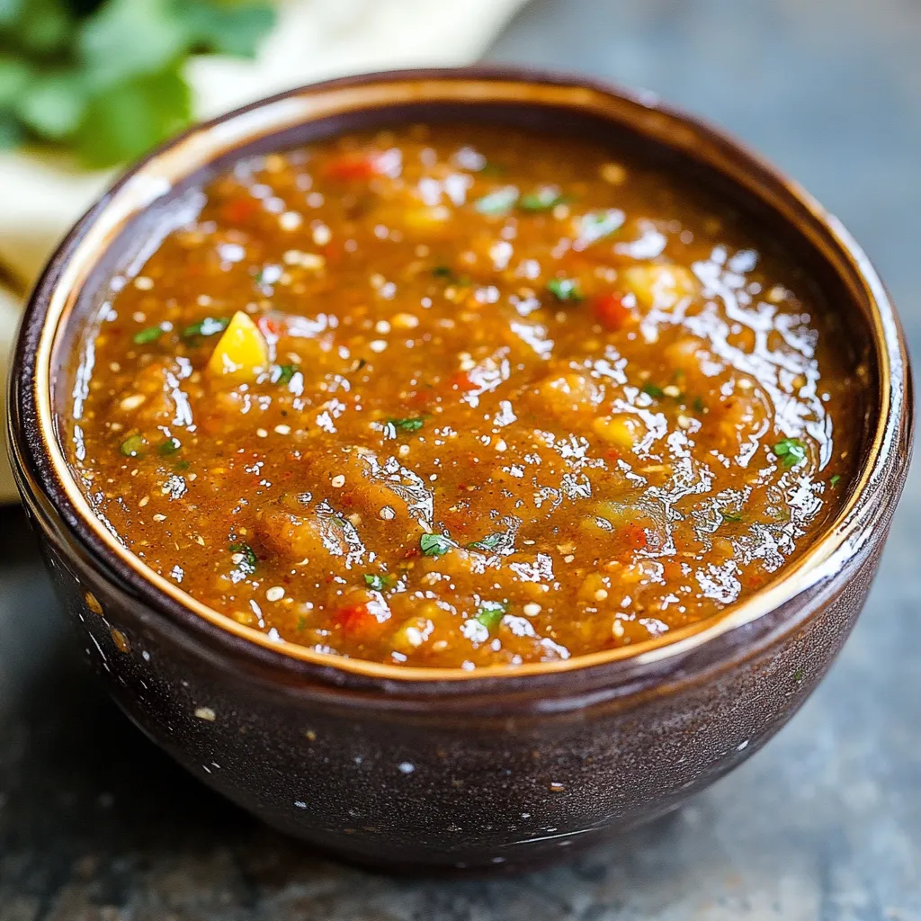 A bowl of sauce with green spices.