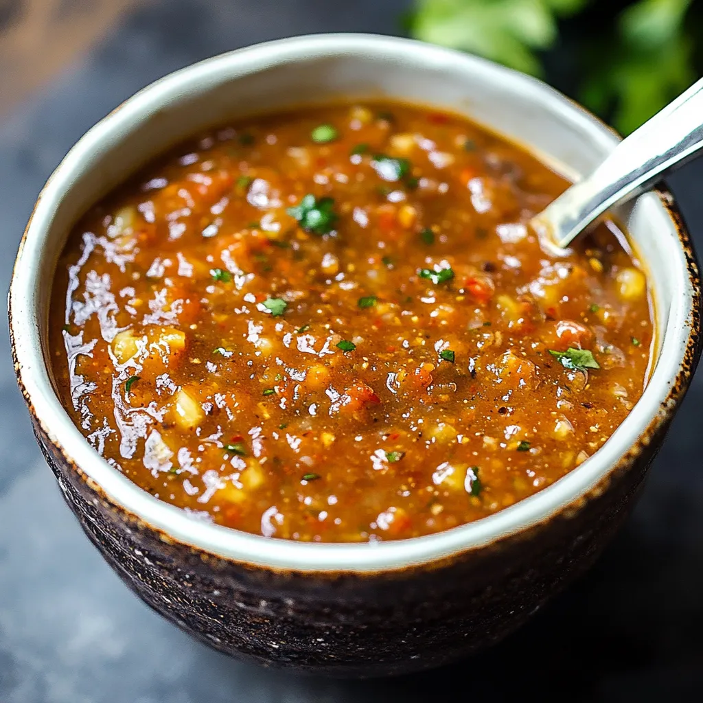 A bowl of soup with a spoon in it.