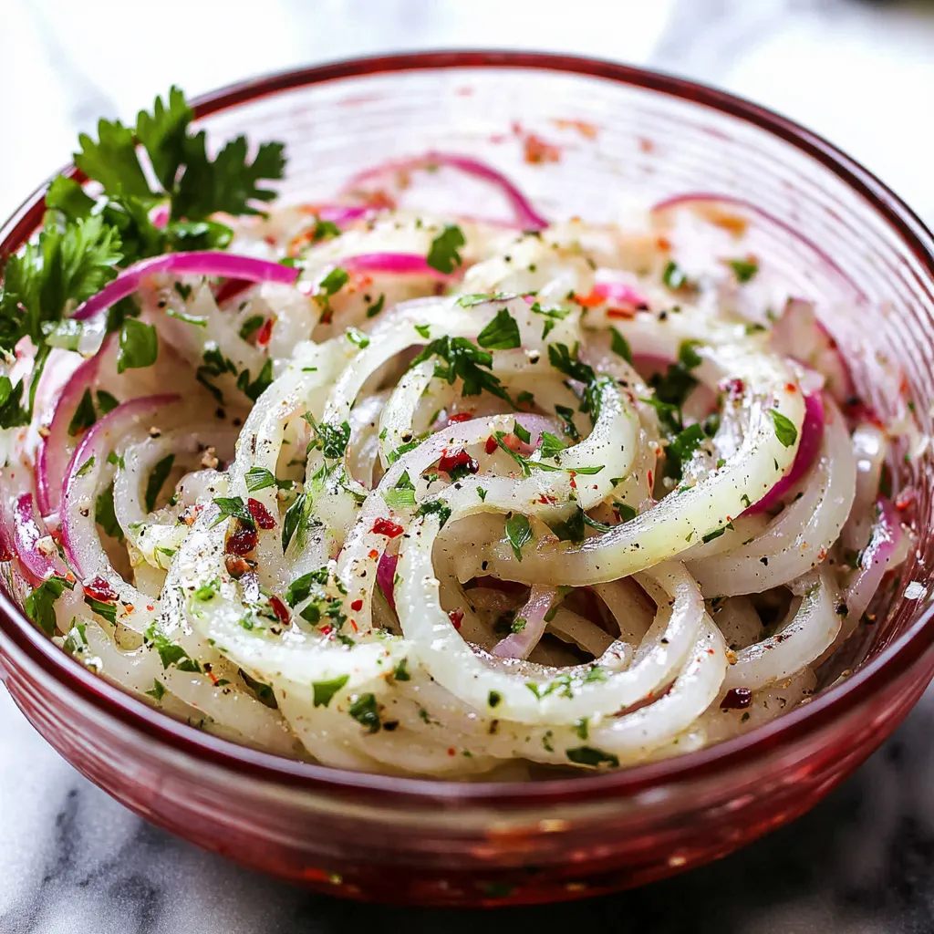 A bowl of food with onions and herbs.