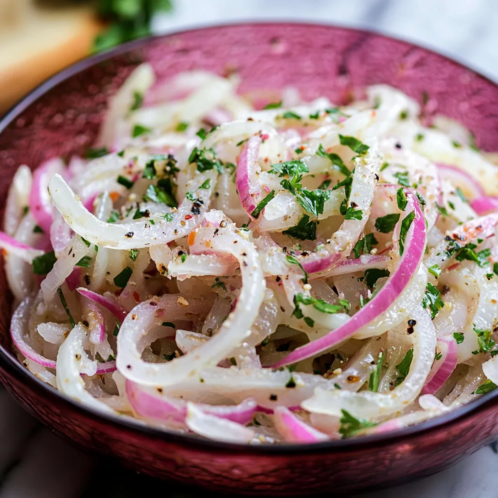 A bowl of food with onions and herbs.