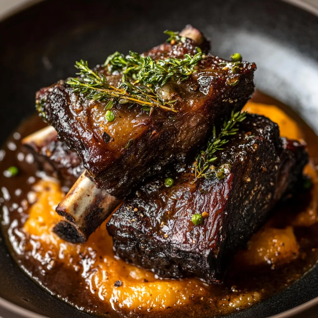 A plate of meat with herbs on top.