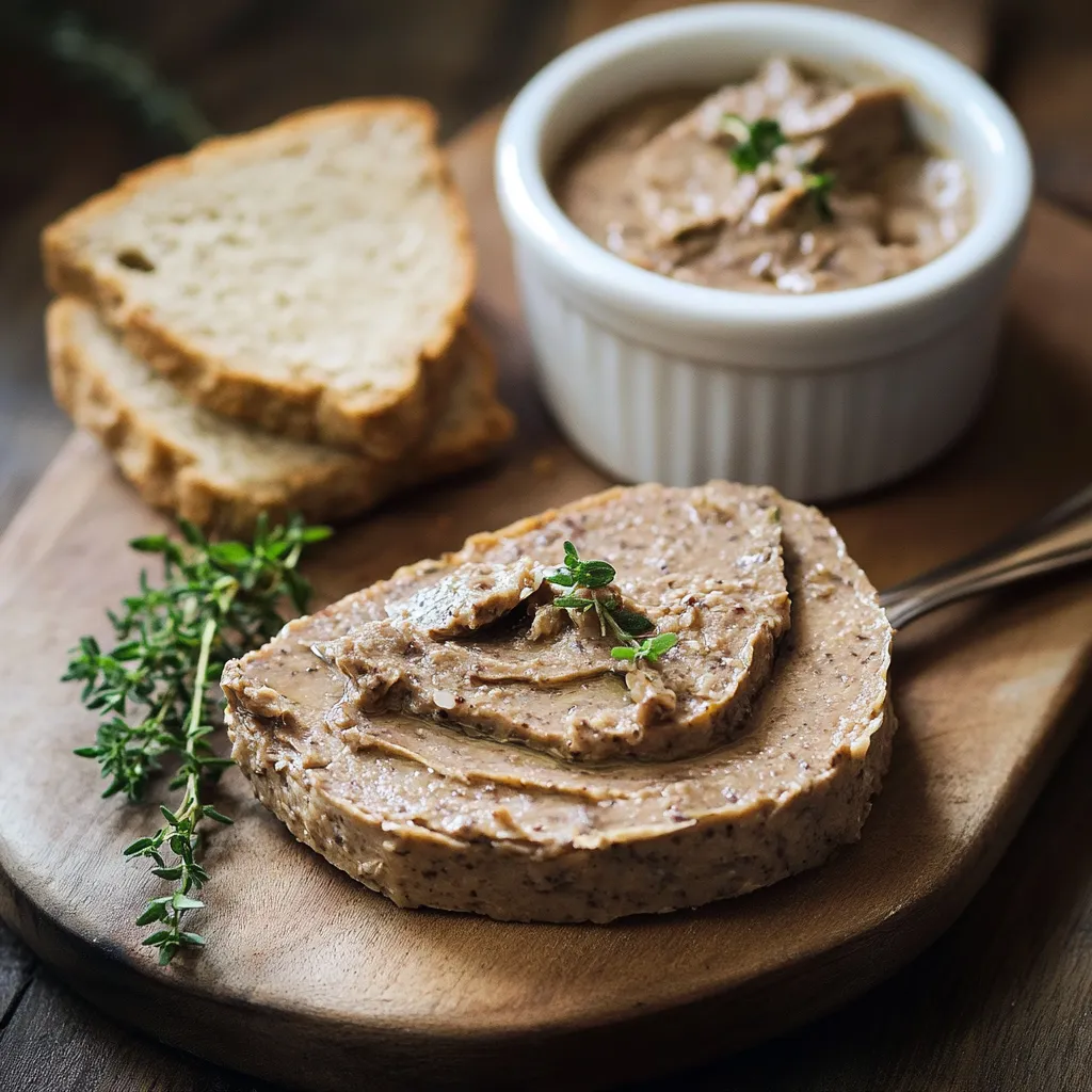 A small white dish holding a creamy liver spread and garnished.