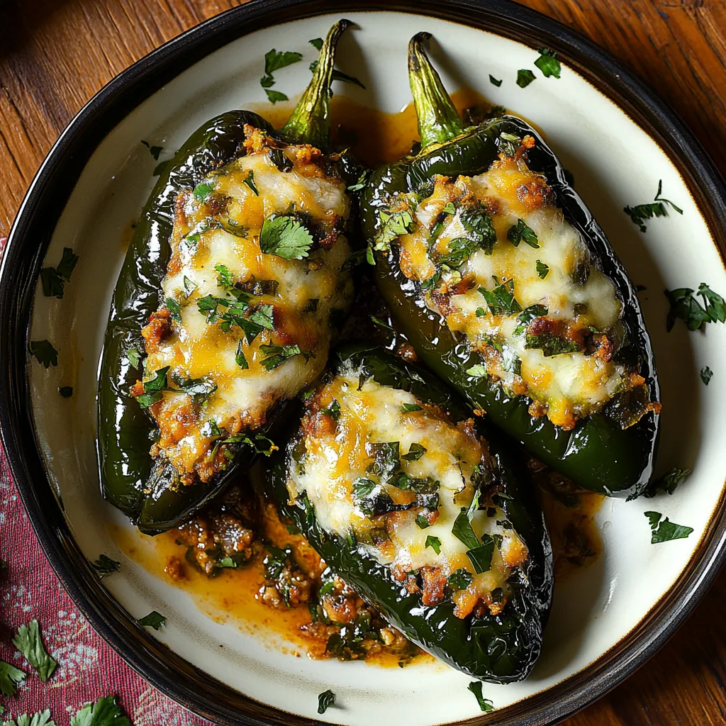 A plate of food with two green peppers.