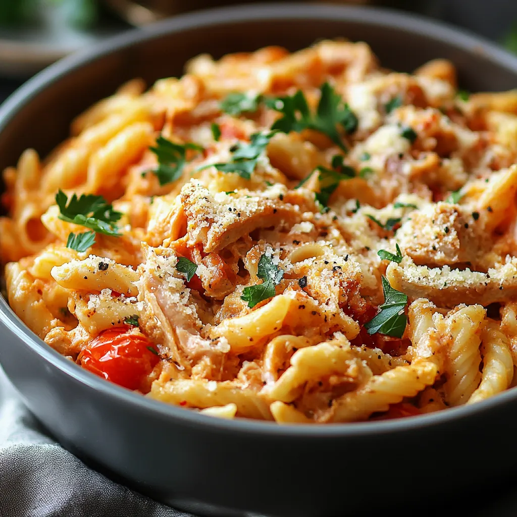 A bowl of pasta with meat and vegetables.