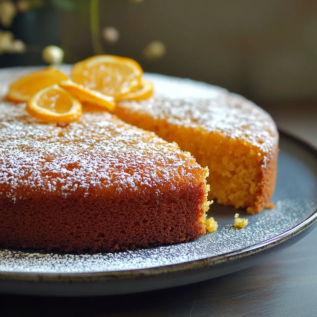 Slice of cake topped with orange slices.