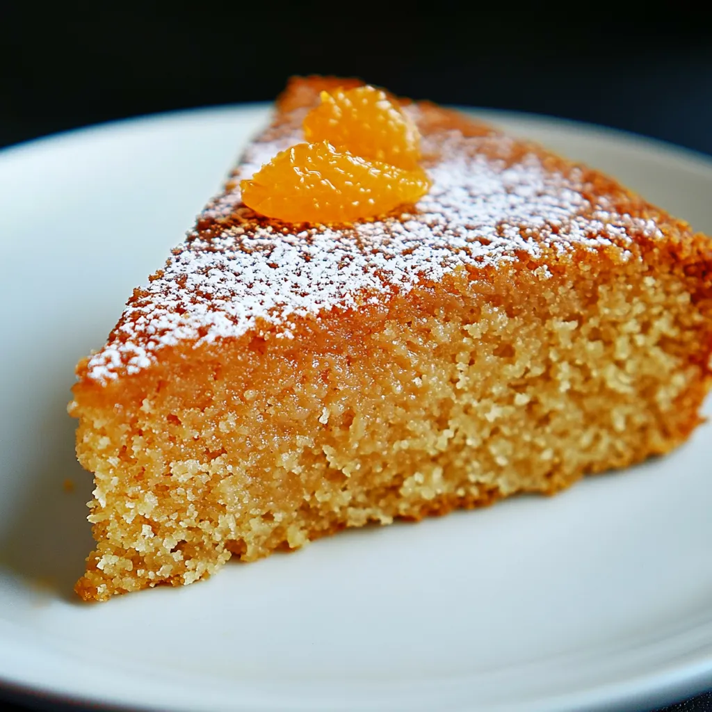 A slice of cake with a orange on top.