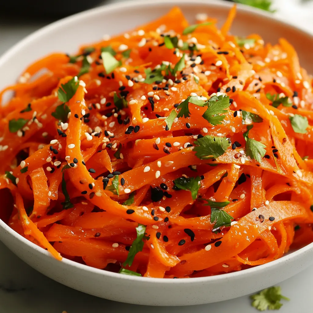 A bowl of shredded carrots with sesame seeds.