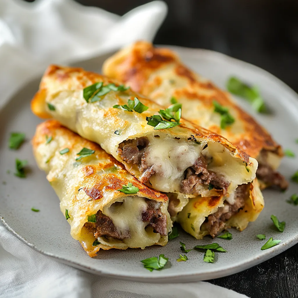 Two cheesy, meaty bites on a plate.