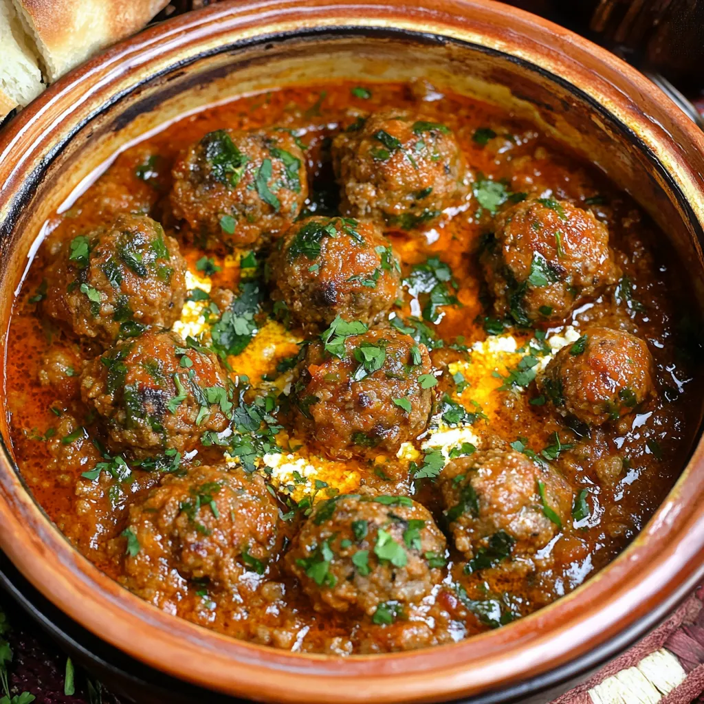 A dish filled with meatballs covered in rich sauce.