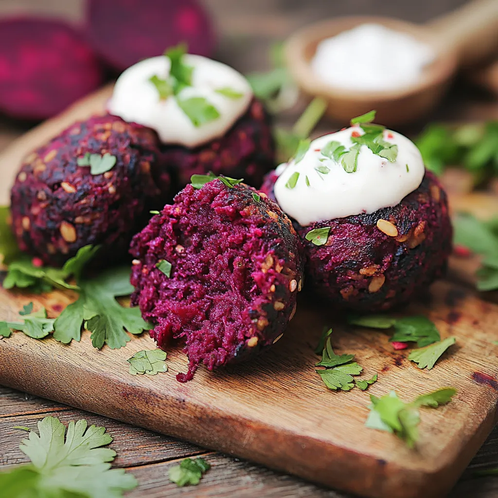 Two red beets with white topping.