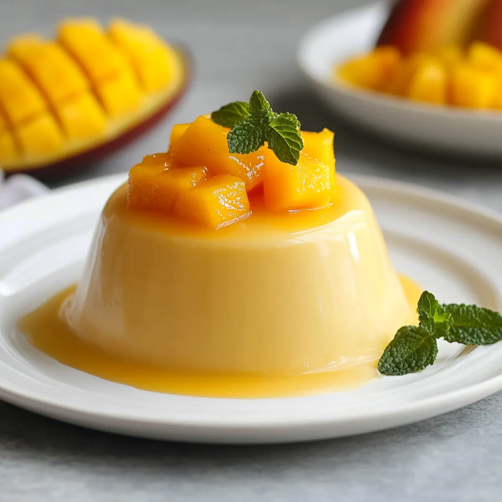 A plate of food with a mango on top.