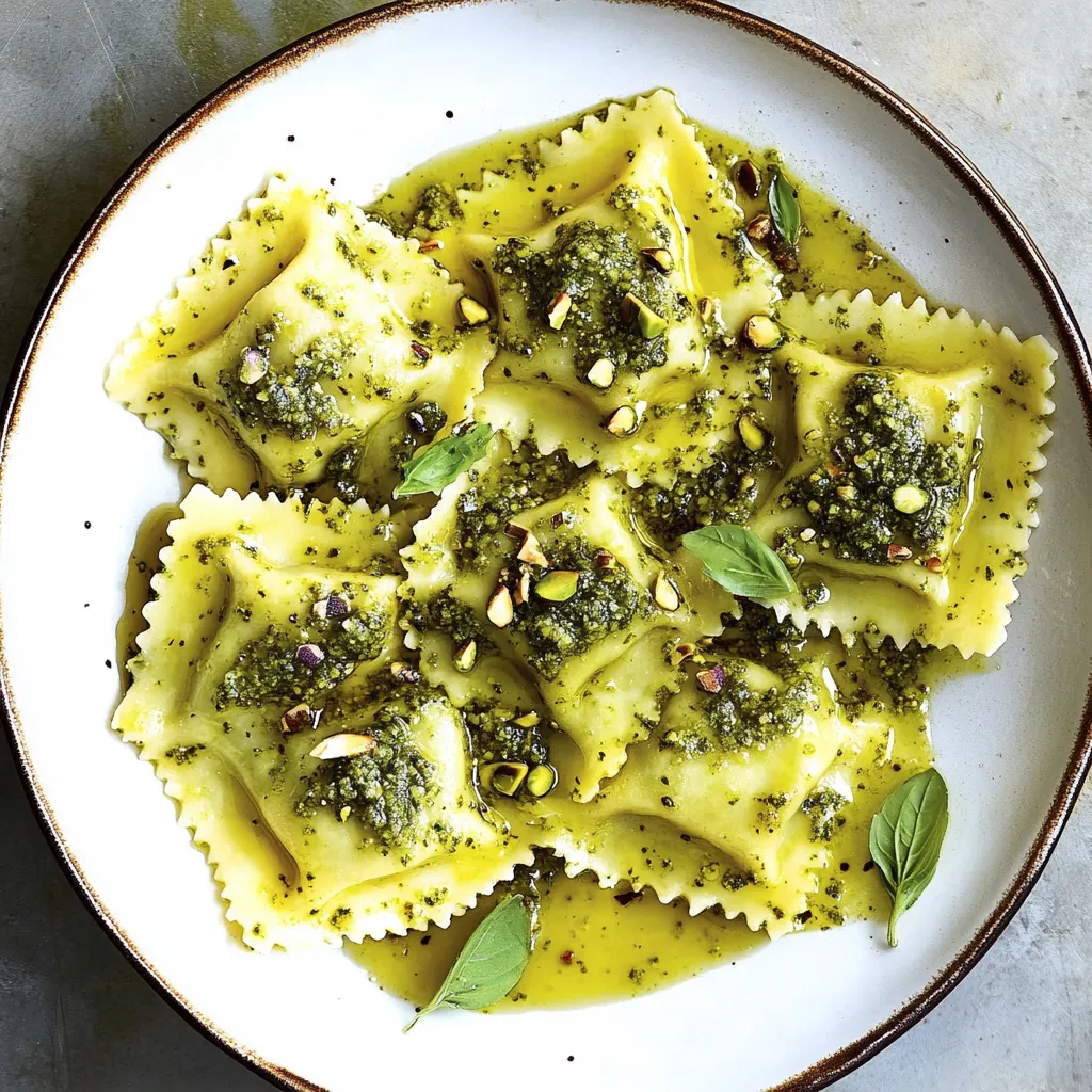 Pasta topped with a pistachio sauce.
