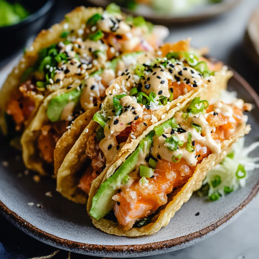 A plate of fish tacos with a white sauce.