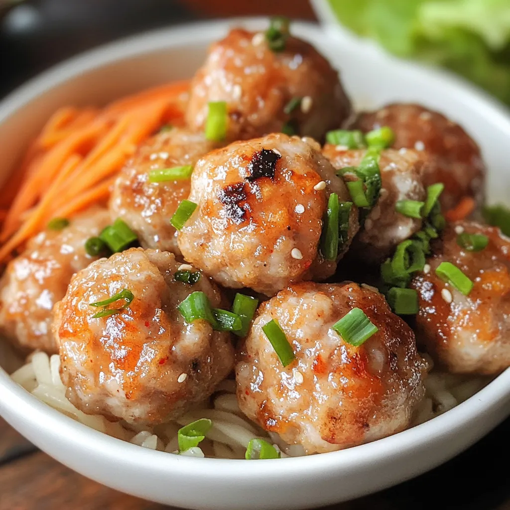 A bowl of meatballs with carrots and green onions.
