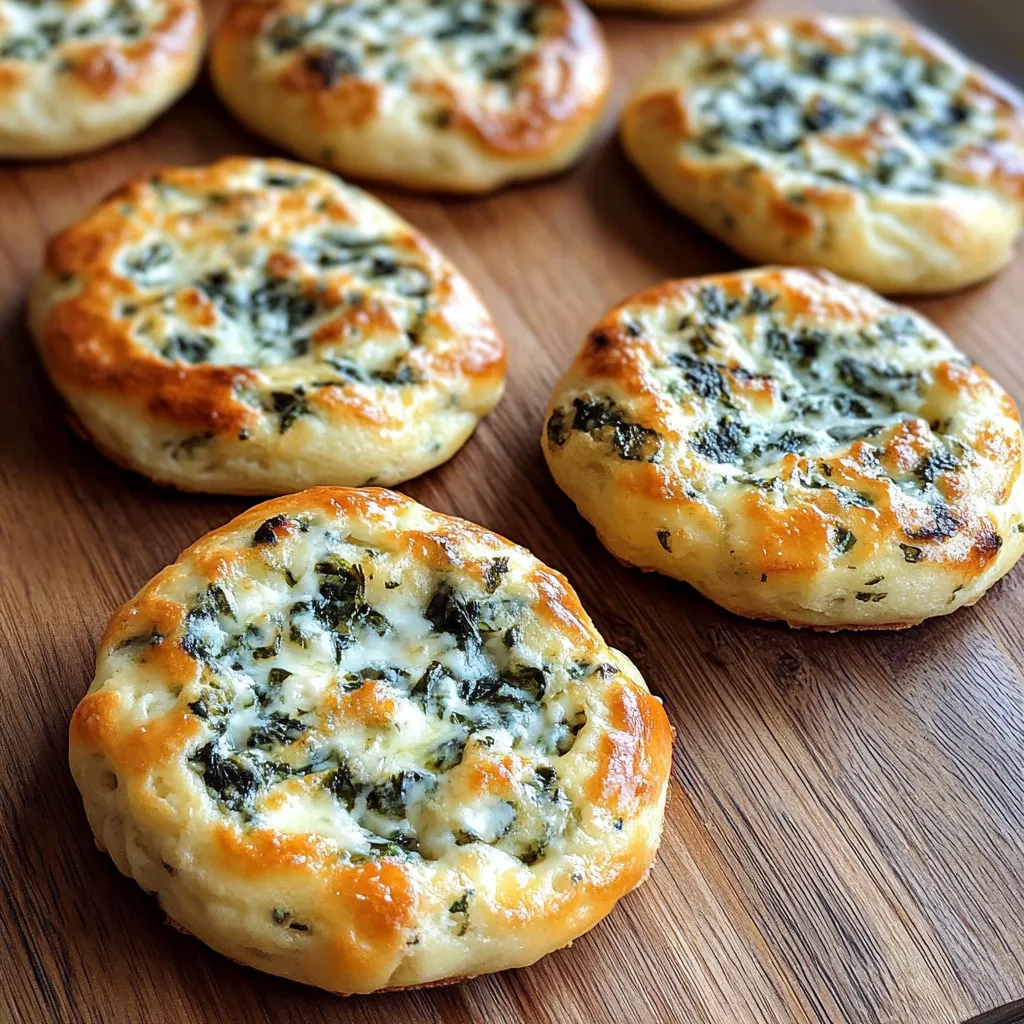 A plate of blue cheese and spinach bread.