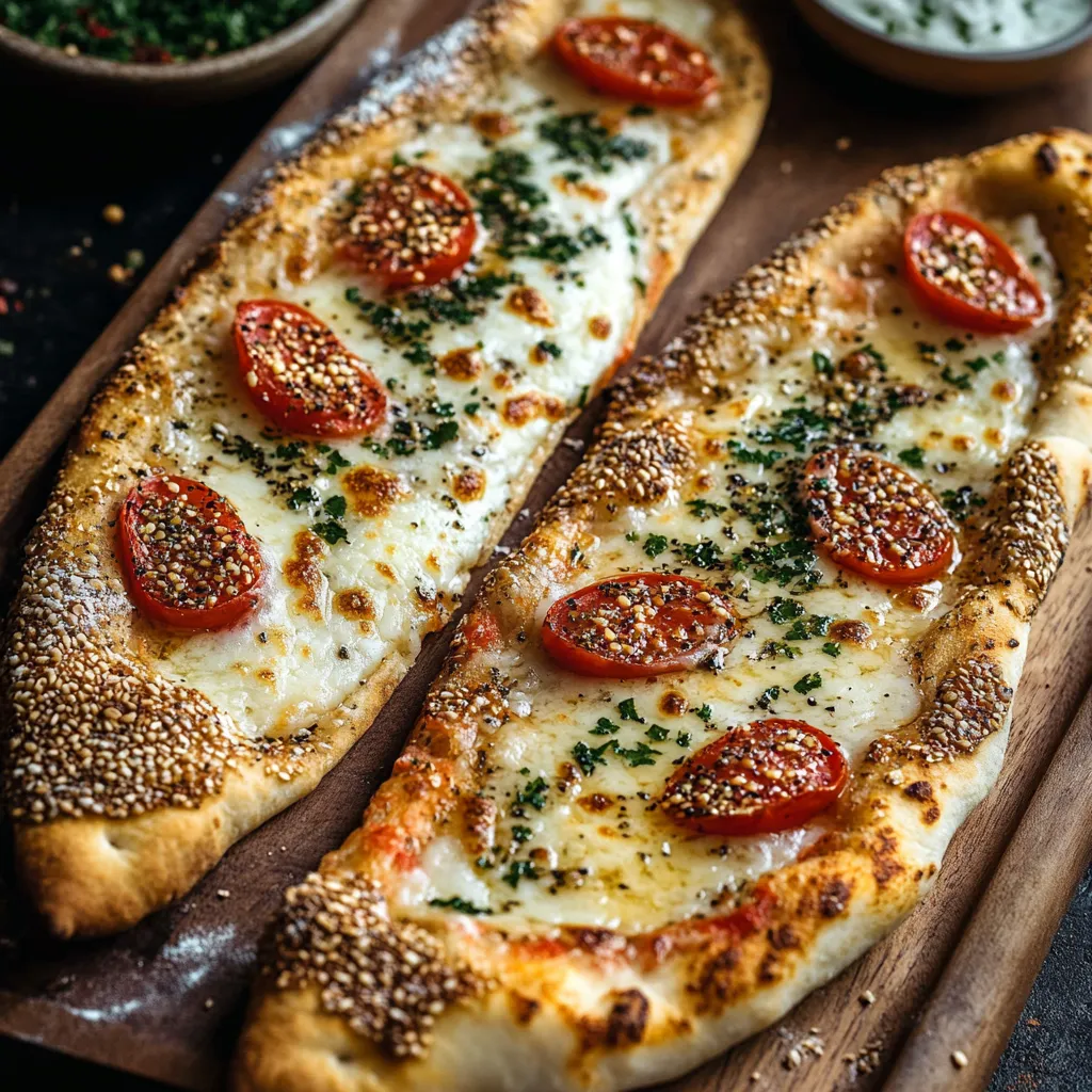 Two pieces of pizza with tomatoes and cheese.