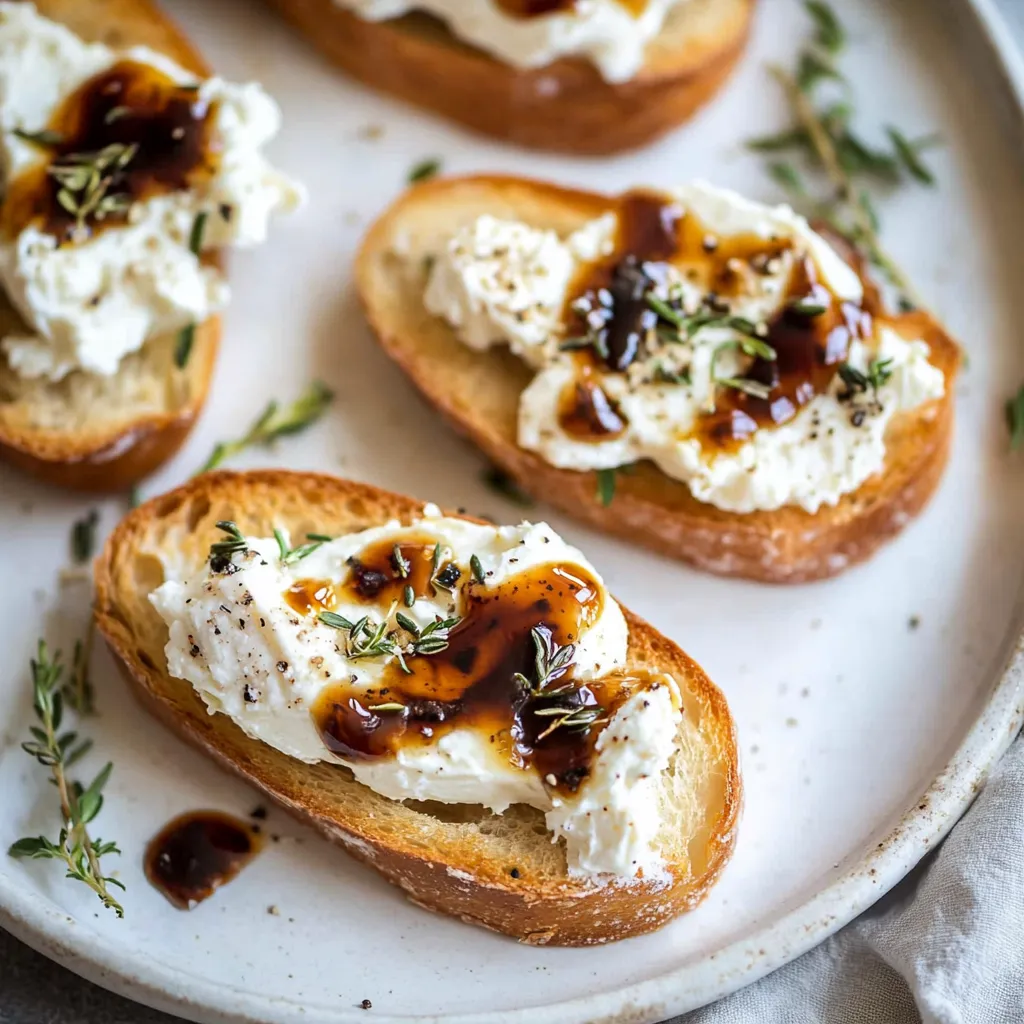 A plate of bread with white cheese and sauce.