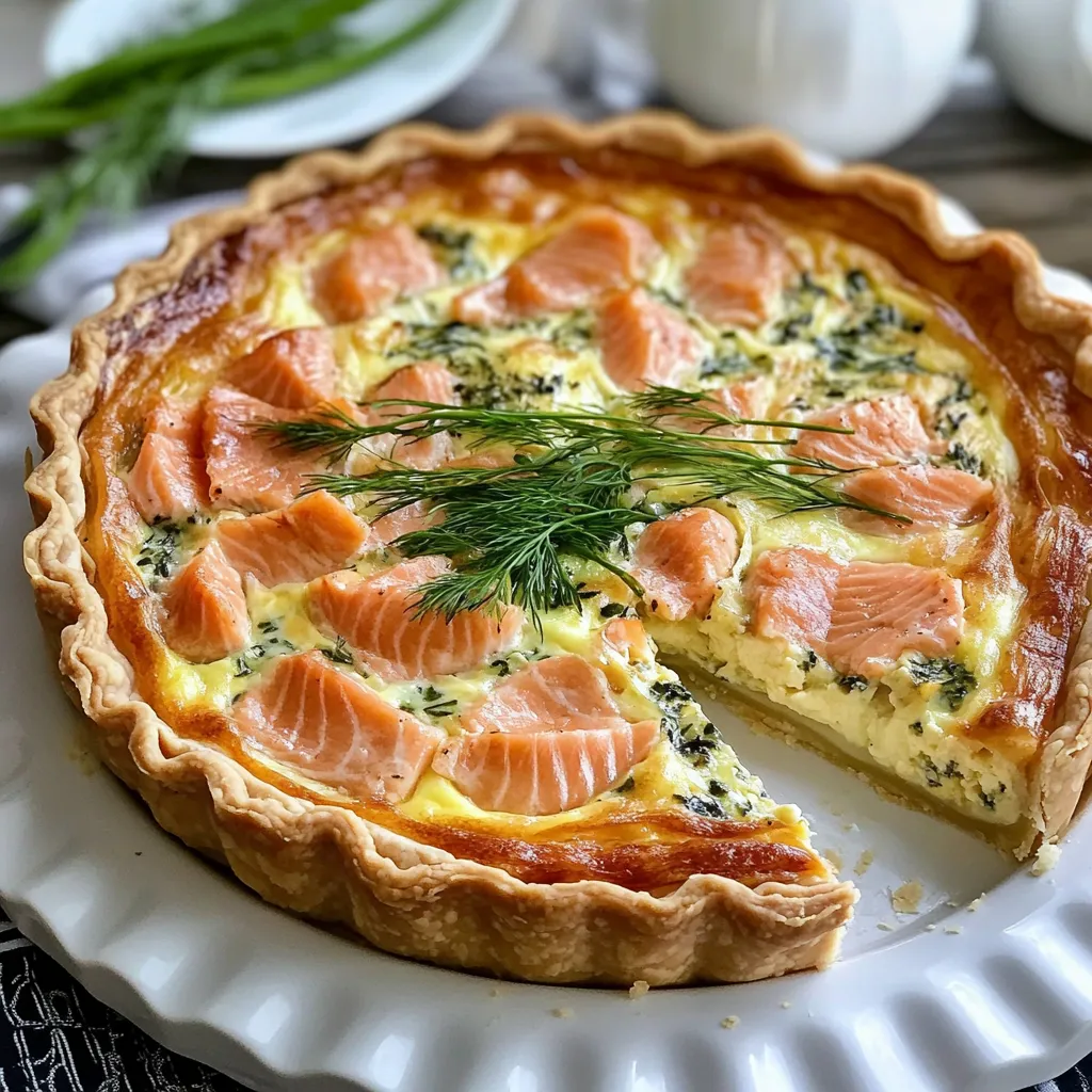 A slice of salmon and cheese pie.
