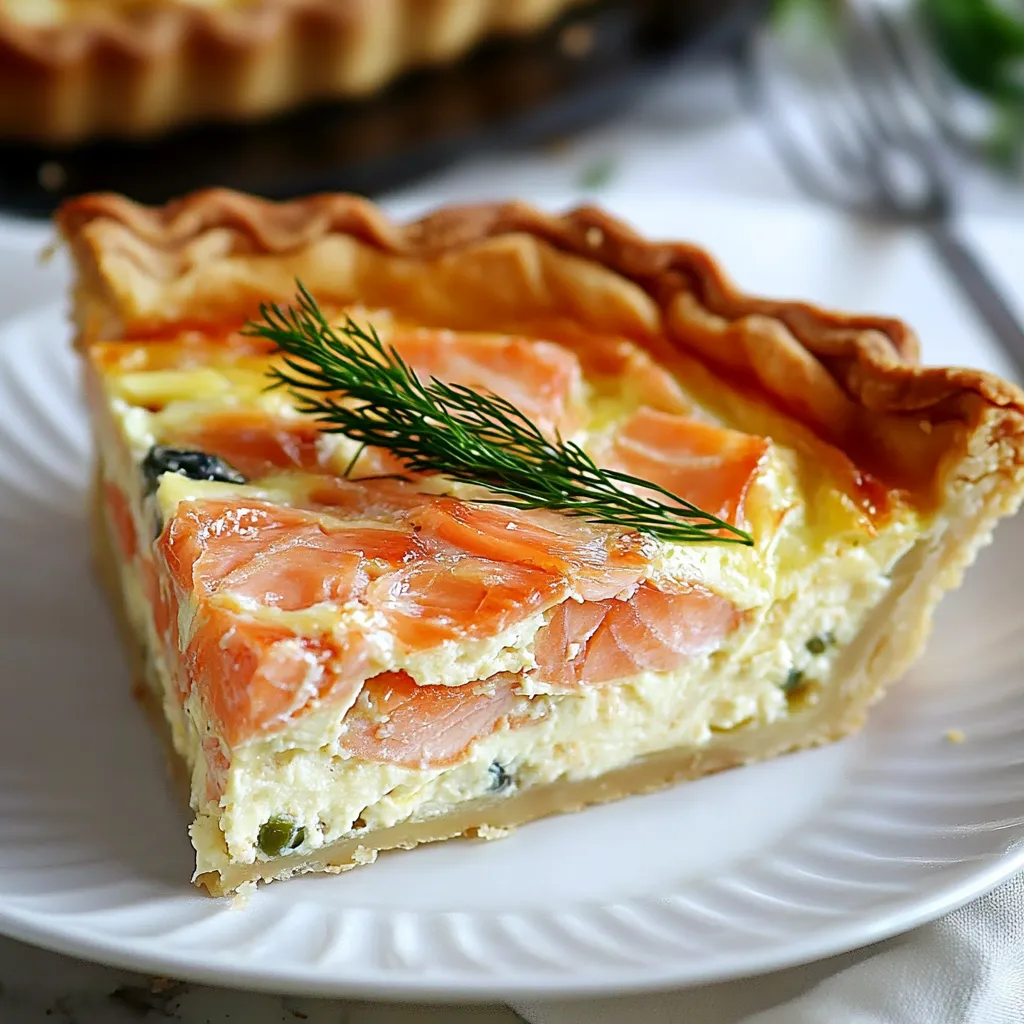 A slice of fish pie on a white plate.