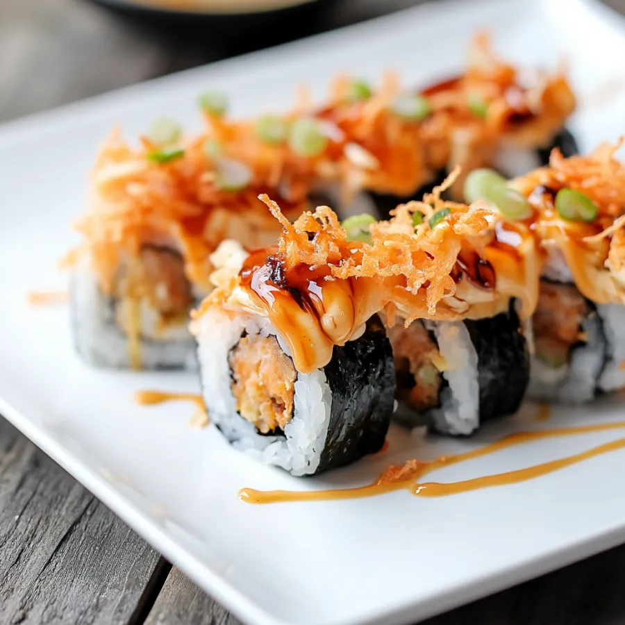 A plate of sushi with sauce on it.