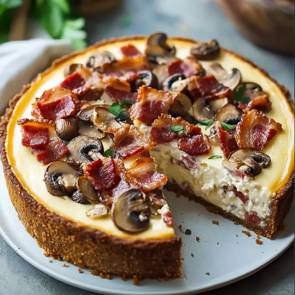 A slice of bacon and mushroom pizza.